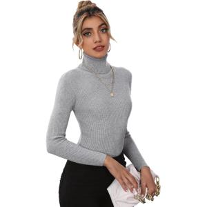 imageSweatyRocks Womens Long Sleeve Turtleneck Ribbed Knit Pullover Sweater TopGrey