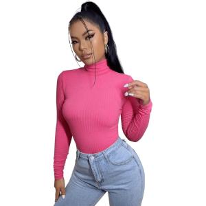 imageSweatyRocks Womens Long Sleeve Turtleneck Ribbed Knit Pullover Sweater TopPink