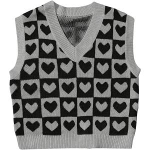 imageSweatyRocks Womens Sleeveless V Neck Knit Sweater Vest Houndstooth Crop Tank TopBlack and Grey