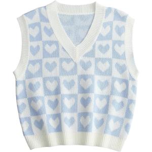 imageSweatyRocks Womens Sleeveless V Neck Knit Sweater Vest Houndstooth Crop Tank TopLight Blue