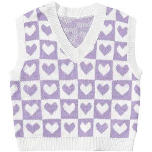 imageSweatyRocks Womens Sleeveless V Neck Knit Sweater Vest Houndstooth Crop Tank TopMauve Purple