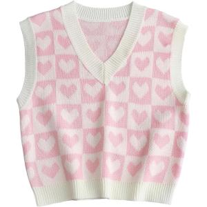 imageSweatyRocks Womens Sleeveless V Neck Knit Sweater Vest Houndstooth Crop Tank TopSolid Pink