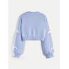 imageSweatyRocks Womens Cardigan Cartoon Long Sleeve Button Down V Neck Drop Shoulder Cropped Sweater TopsLight Blue