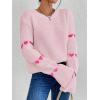 imageSweatyRocks Womens Casual Heart Print Round Neck Drop Shoulder Long Sleeve Knitted Pullover Sweater TopPink