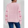 imageSweatyRocks Womens Casual Heart Print Round Neck Drop Shoulder Long Sleeve Knitted Pullover Sweater TopPink
