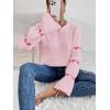 imageSweatyRocks Womens Casual Heart Print Round Neck Drop Shoulder Long Sleeve Knitted Pullover Sweater TopPink