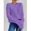 imageSweatyRocks Womens Casual Heart Print Round Neck Drop Shoulder Long Sleeve Knitted Pullover Sweater TopPurple