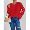 imageSweatyRocks Womens Casual Heart Print Round Neck Drop Shoulder Long Sleeve Knitted Pullover Sweater TopRed