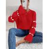 imageSweatyRocks Womens Casual Heart Print Round Neck Drop Shoulder Long Sleeve Knitted Pullover Sweater TopRed