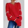 imageSweatyRocks Womens Casual Heart Print Round Neck Drop Shoulder Long Sleeve Knitted Pullover Sweater TopRed