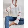 imageSweatyRocks Womens Casual Heart Print Round Neck Drop Shoulder Long Sleeve Knitted Pullover Sweater TopWhite