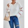 imageSweatyRocks Womens Casual Heart Print Round Neck Drop Shoulder Long Sleeve Knitted Pullover Sweater TopWhite