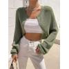 imageSweatyRocks Womens Casual Long Sleeve Ribbed Knit Top Open Front Cropped Cardigan SweaterGreen