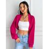 imageSweatyRocks Womens Casual Long Sleeve Ribbed Knit Top Open Front Cropped Cardigan SweaterHot Pink