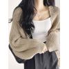 imageSweatyRocks Womens Casual Long Sleeve Ribbed Knit Top Open Front Cropped Cardigan SweaterKhaki