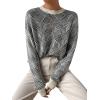imageSweatyRocks Womens Casual Long Sleeve Round Neck Top Drop Shoulder Pattern Cable Knit Pullover SweaterBlack White