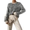 imageSweatyRocks Womens Casual Long Sleeve Round Neck Top Drop Shoulder Pattern Cable Knit Pullover SweaterBlack White