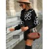 imageSweatyRocks Womens Casual Long Sleeve Round Neck Top Drop Shoulder Pattern Cable Knit Pullover SweaterBlack and White
