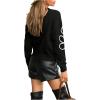 imageSweatyRocks Womens Casual Long Sleeve Round Neck Top Drop Shoulder Pattern Cable Knit Pullover SweaterBlack and White