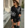 imageSweatyRocks Womens Casual Long Sleeve Round Neck Top Drop Shoulder Pattern Cable Knit Pullover SweaterBlack and White