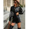 imageSweatyRocks Womens Casual Long Sleeve Round Neck Top Drop Shoulder Pattern Cable Knit Pullover SweaterBlack and White