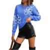 imageSweatyRocks Womens Casual Long Sleeve Round Neck Top Drop Shoulder Pattern Cable Knit Pullover SweaterBlue Floral