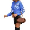 imageSweatyRocks Womens Casual Long Sleeve Round Neck Top Drop Shoulder Pattern Cable Knit Pullover SweaterBlue Floral