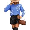 imageSweatyRocks Womens Casual Long Sleeve Round Neck Top Drop Shoulder Pattern Cable Knit Pullover SweaterBlue Floral