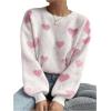 imageSweatyRocks Womens Casual Long Sleeve Round Neck Top Drop Shoulder Pattern Cable Knit Pullover SweaterPink
