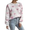 imageSweatyRocks Womens Casual Long Sleeve Round Neck Top Drop Shoulder Pattern Cable Knit Pullover SweaterPink