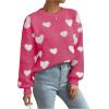 imageSweatyRocks Womens Casual Long Sleeve Round Neck Top Drop Shoulder Pattern Cable Knit Pullover SweaterPink White