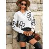 imageSweatyRocks Womens Casual Long Sleeve Round Neck Top Drop Shoulder Pattern Cable Knit Pullover SweaterWhite Black Floral