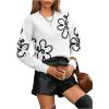 imageSweatyRocks Womens Casual Long Sleeve Round Neck Top Drop Shoulder Pattern Cable Knit Pullover SweaterWhite Black Floral