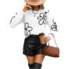 imageSweatyRocks Womens Casual Long Sleeve Round Neck Top Drop Shoulder Pattern Cable Knit Pullover SweaterWhite Black Floral