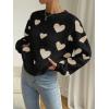 imageSweatyRocks Womens Casual Long Sleeve Round Neck Top Drop Shoulder Pattern Cable Knit Pullover SweaterWhite Black Heart