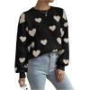 imageSweatyRocks Womens Casual Long Sleeve Round Neck Top Drop Shoulder Pattern Cable Knit Pullover SweaterWhite Black Heart