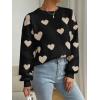imageSweatyRocks Womens Casual Long Sleeve Round Neck Top Drop Shoulder Pattern Cable Knit Pullover SweaterWhite Black Heart