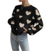 imageSweatyRocks Womens Casual Long Sleeve Round Neck Top Drop Shoulder Pattern Cable Knit Pullover SweaterWhite Black Heart