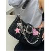 imageSweatyRocks Womens Casual Pattern Y2K Flap Handle Shoulder Bag Mini Chain Handbags PursesBlack and Pink