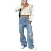 imageSweatyRocks Womens Casual V Neck Off Shoulder Crochet Sweater Long Sleeve Pullover Loose TopsApricot