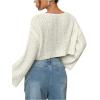 imageSweatyRocks Womens Casual V Neck Off Shoulder Crochet Sweater Long Sleeve Pullover Loose TopsApricot