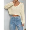 imageSweatyRocks Womens Casual V Neck Off Shoulder Crochet Sweater Long Sleeve Pullover Loose TopsBeige