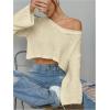 imageSweatyRocks Womens Casual V Neck Off Shoulder Crochet Sweater Long Sleeve Pullover Loose TopsBeige