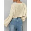 imageSweatyRocks Womens Casual V Neck Off Shoulder Crochet Sweater Long Sleeve Pullover Loose TopsBeige