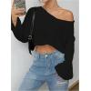 imageSweatyRocks Womens Casual V Neck Off Shoulder Crochet Sweater Long Sleeve Pullover Loose TopsBlack