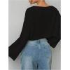 imageSweatyRocks Womens Casual V Neck Off Shoulder Crochet Sweater Long Sleeve Pullover Loose TopsBlack