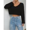 imageSweatyRocks Womens Casual V Neck Off Shoulder Crochet Sweater Long Sleeve Pullover Loose TopsBlack