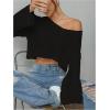 imageSweatyRocks Womens Casual V Neck Off Shoulder Crochet Sweater Long Sleeve Pullover Loose TopsBlack