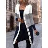 imageSweatyRocks Womens Color Block Button Front V Neck Long Sleeve Cardigan Soft Knit Long Coat SweaterBlack and White