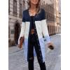 imageSweatyRocks Womens Color Block Button Front V Neck Long Sleeve Cardigan Soft Knit Long Coat SweaterBlue and White
